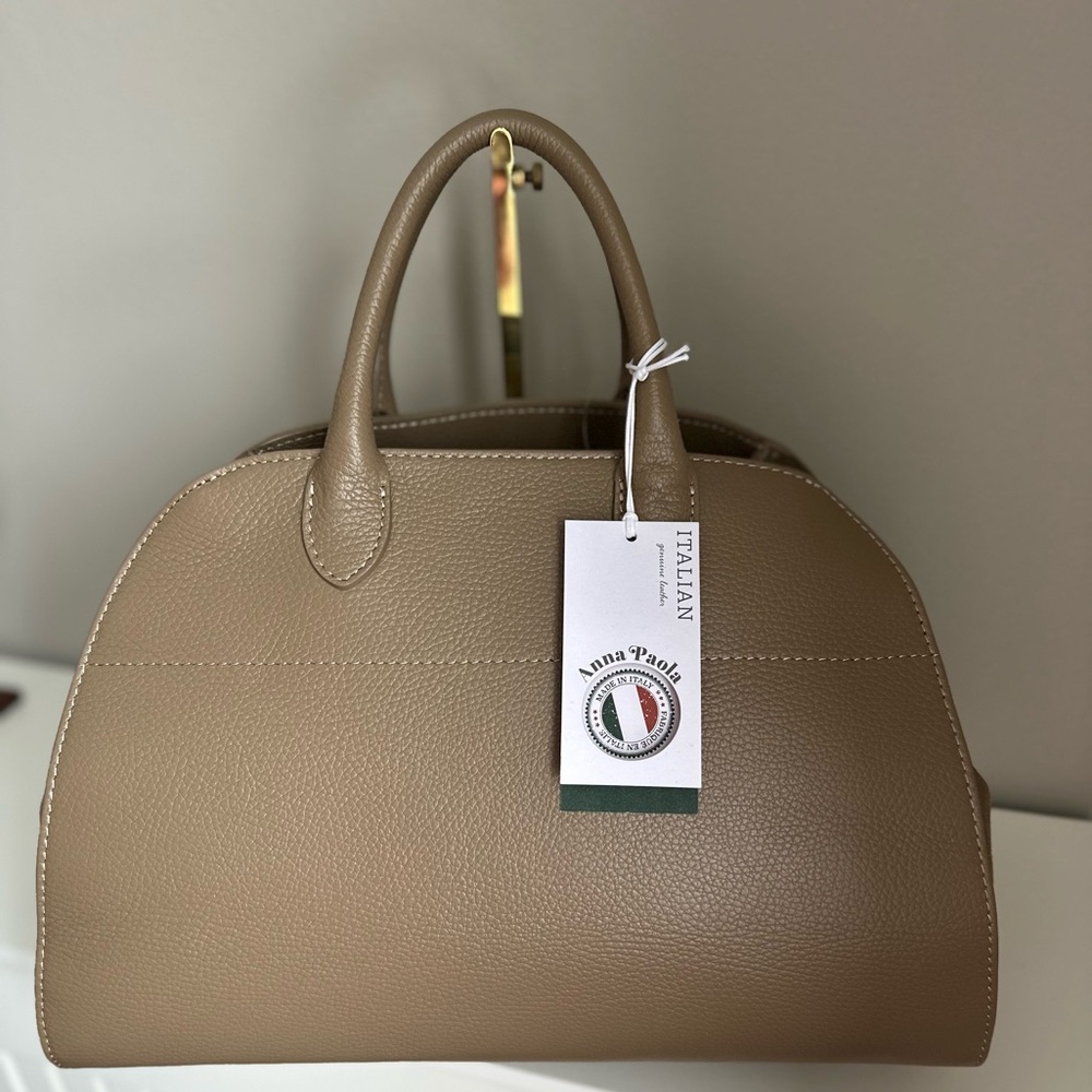 Viral Anna Paola Genuine Taupe Italian  Leather & Suede Satchel Tot…
